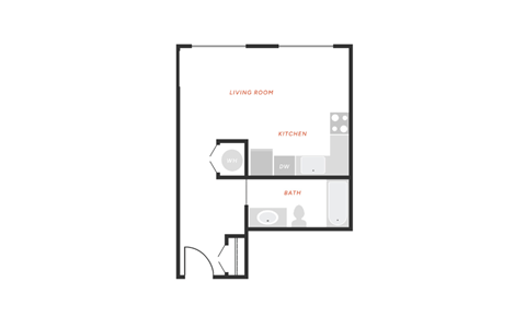 Floor plan for studio, 1 bath, 402 sqft